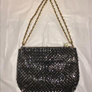 Whiting & Davis-Blk chain bag w/ gold chain straps